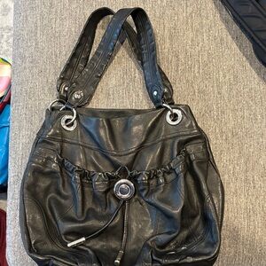 B. Makowsky Black Leather Shoulder Bag